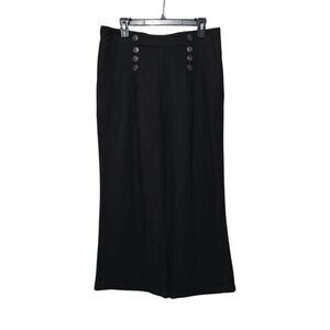 NWT Ci Sono Black Linen Blend Wide-Leg Cropped Trousers with Button Detail XL